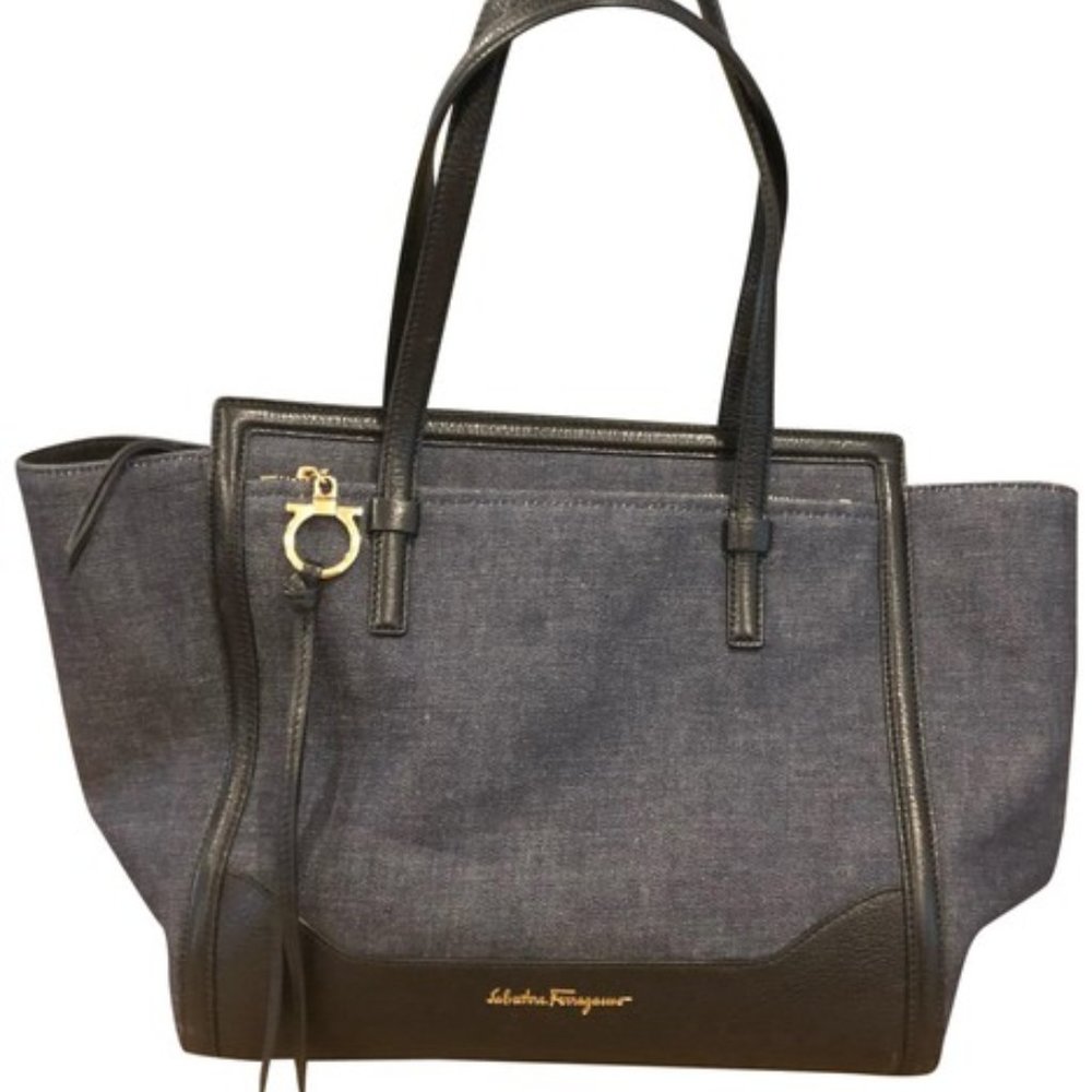 Salvatore Ferragamo Amy Denim + Leather Tote